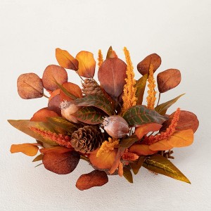 5"H Sullivans Mixed Fall Leaf & Wheat Orb, Orange - 1 of 2