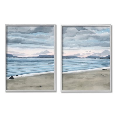 Stupell Industries Cloudy Summer Beach Shore Watercolor Framed Giclee Art