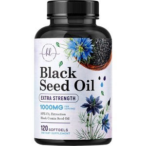 Premium Blackseed Oil 1000mg - Pure Nigella Sativa Black Seed with Thymoquinone (Non-GMO & Vegan) for Skin & Immune Support - 120 Softgels - 1 of 4