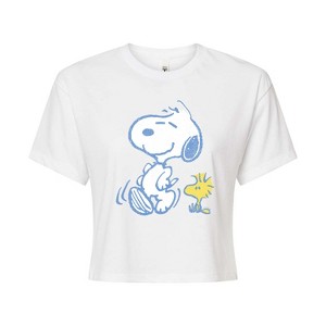 Women's - Peanuts - Snoopy And Woodstock Pastels Cropped Graphic T-Shirt - 1 of 4