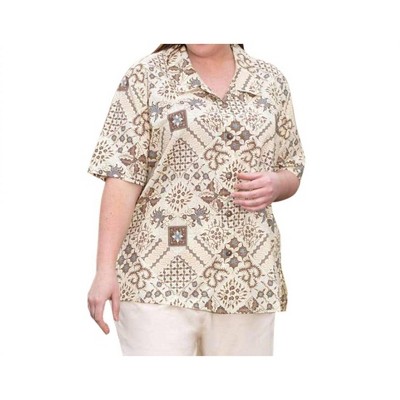 Women's Trinity Print Short Sleeve Button Up Shirt - Plus - On The Plus Side