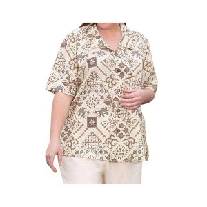 Women's Trinity Print Short Sleeve Button Up Shirt - Plus - On The Plus Side - 1 of 3