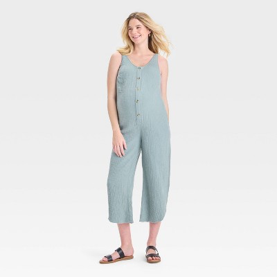 Gauze Maternity Jumpsuit - Isabel Maternity by Ingrid & Isabel™ Light Blue M: Sleeveless, Scoopneck, Ankle Length
