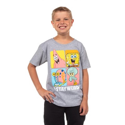Seven Times Six SpongeBob Shirt Boys Stay Weird Character Grid Short Sleeve Graphic Tee Grey