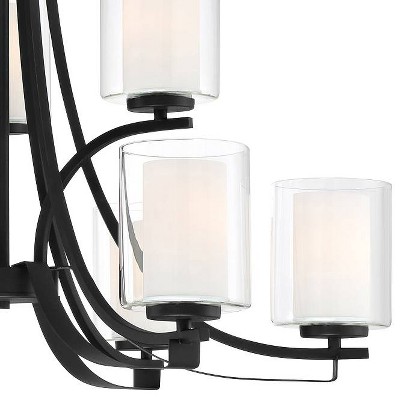 Sand Coal Nickel 9-Light Chandelier with Etched Glass Shades