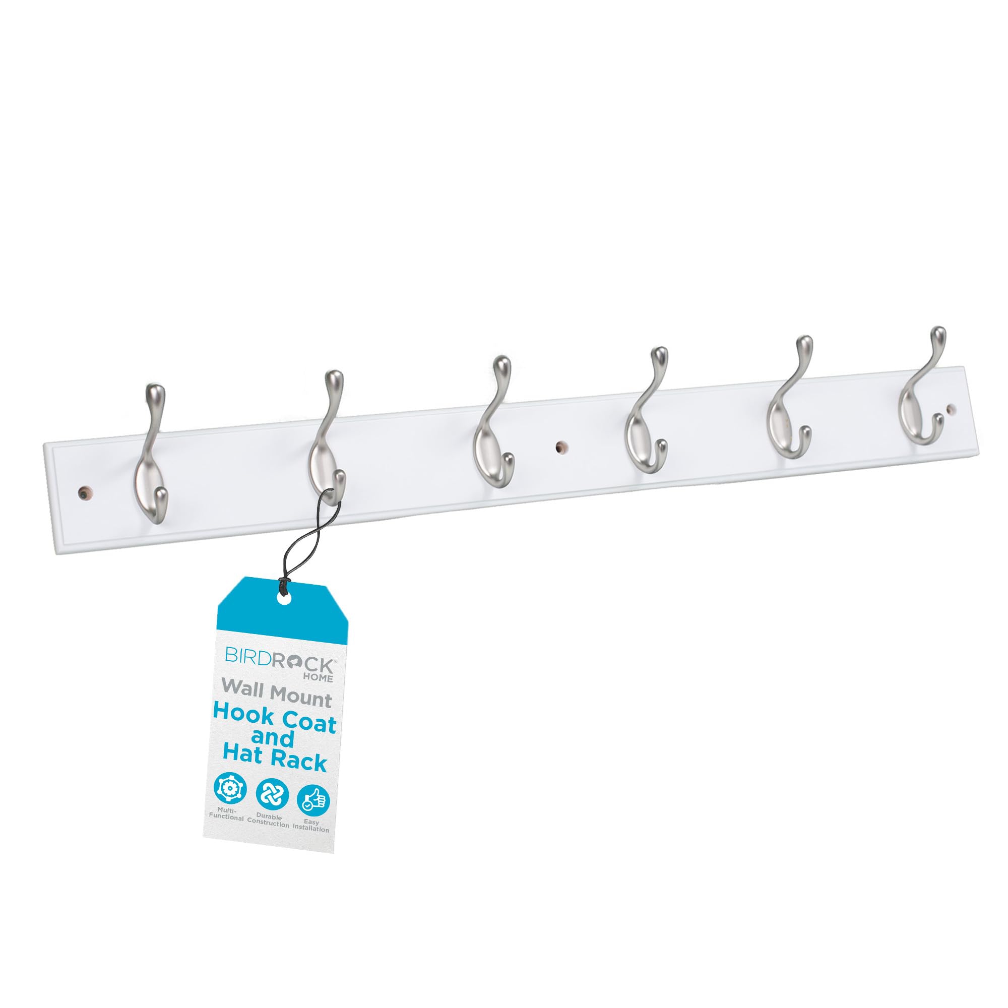 BirdRock Home Hook Coat and Hat Rack - 6 Dual Hooks