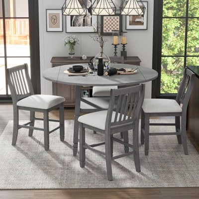 5-piece Counter Height Dining Table Set In 2 Table Sizes With 4 Folding ...