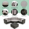 7-Piece Outdoor Patio Sectional Sofa Set with Coffee Table and Striped Pillows, Free Combination - 2 of 4
