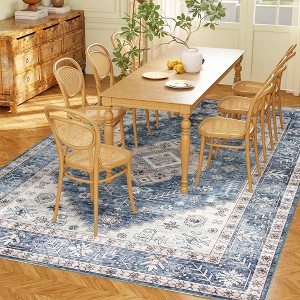 Aghana Digitals Blue 5x7 Flannel Faux Fur Vintage Rug: Non-Slip, Washable Carpet for Living Room, - 1 of 4