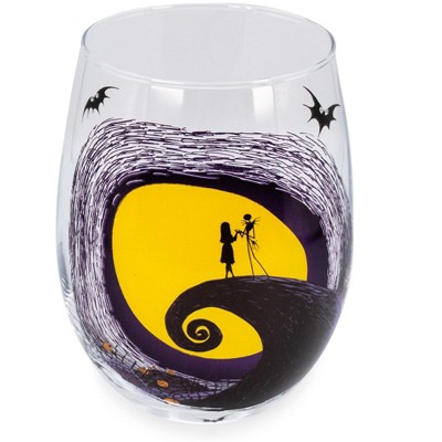 Silver Buffalo Disney The Nightmare Before Christmas Jack & Sally on Spiral Hill Stemless Glass