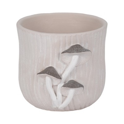 Handcrafted Cement Planter with Textured Tree Trunk Design and Mushroom Accents - Decorative Pot for Indoor and Outdoor Spaces
