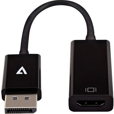 V7 Black Video Adapter DisplayPort Male to HDMI Female Slim - 3.94" DisplayPort/HDMI A/V Cable for Projector, TV, PC, Audio/Video Device, Monitor
