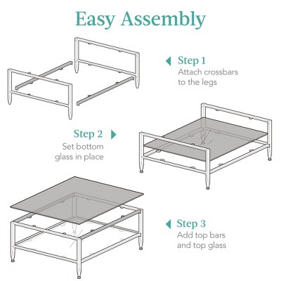 Elegant Gold 35" Square 2-Tier Glass Coffee Table