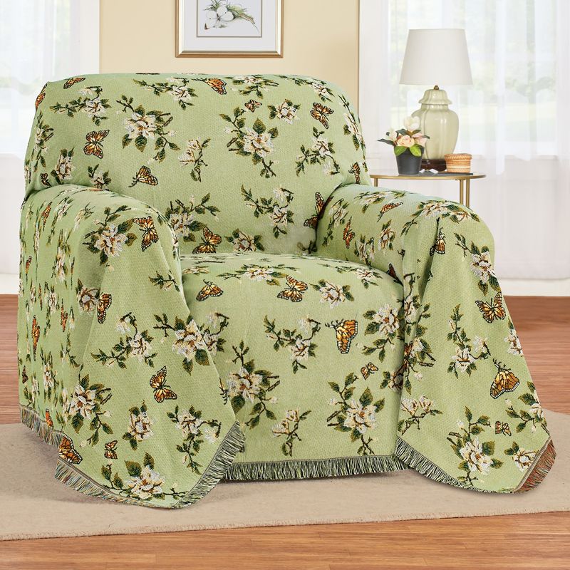 Collections Etc Botanical Butterfly Fringe Border Furniture Throw, 2 of 3