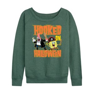 Women's - SpongeBob SquarePants - Hooked On Halloween Lightweight French Terry Wide Neck Long Sleeve Shirt - 1 of 4