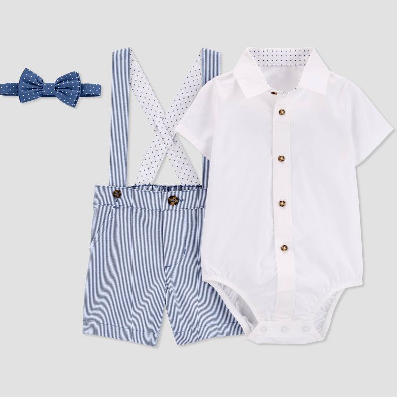 Carter's Just One You® Baby Boys' Striped Suspender Top & Shorts Set with Bow Tie - Blue/White, 4 of 6