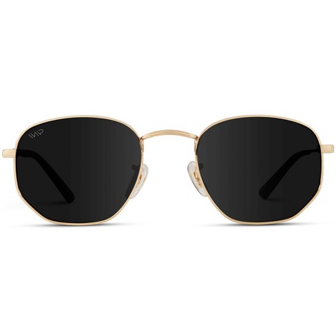 WMP Eyewear Geometric Metal Frame Aviator Polarized Sunglasses - Gold  Frame/Black Lens