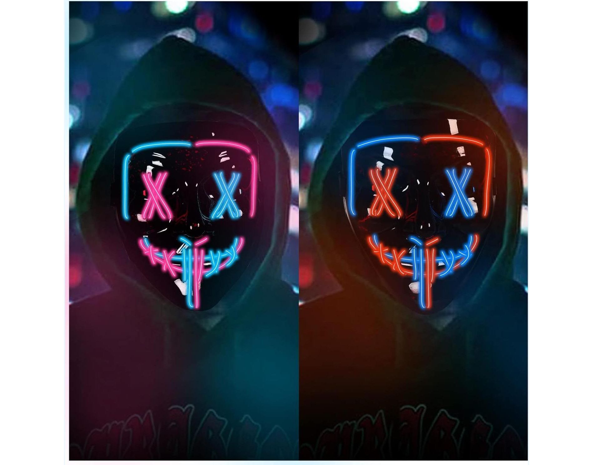 2 Pack  Light-Up Scary Mask with 3 Lighting Modes, Perfect for Halloween Festival Party