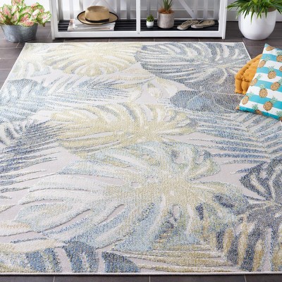 Light Green and Ivory Floral Synthetic Area Rug