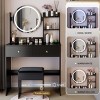31.5" Makeup Vanity Table with Touch Round LED Mirror,Cushioned Stool and Storage Shelves for Bedroom–The Pop Home - 2 of 4