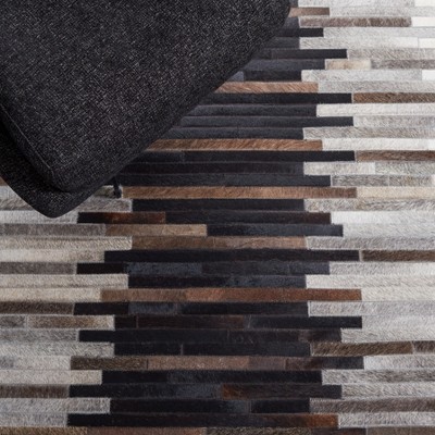 Handmade Gray and Brown Geometric Cowhide Area Rug