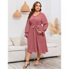 Womens Swiss Dot Maxi Dresses V Neck Flutter Long Sleeve Tie Belt A Line Flowy Long Dress - 2 of 4
