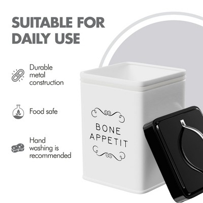 White and Black Metal Pet Treat Canister, 36 oz