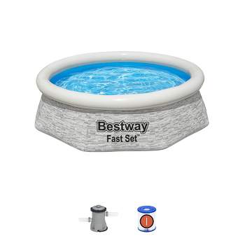 Bestway Inflatable Stacked Stone Design Outdoor Above Ground Backyard Swimming Pool Set