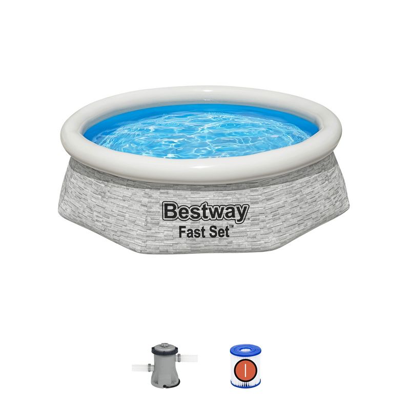 Bestway Inflatable Stacked Stone Design Outdoor Above Ground Backyard Swimming Pool Set, 1 of 10