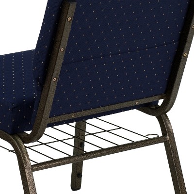 Navy Blue Fabric and Gold Steel Stacking Chair