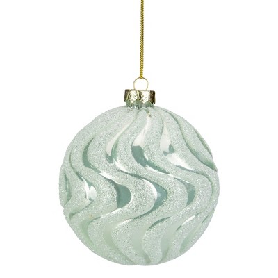 Northlight 4" Green Glittered Swirled Glass Ball Christmas Ornament