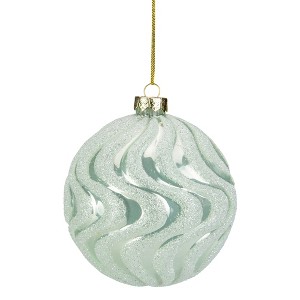 Northlight Glittered Swirls Christmas Glass Ball Ornament - 4" - Mint Green - 1 of 4