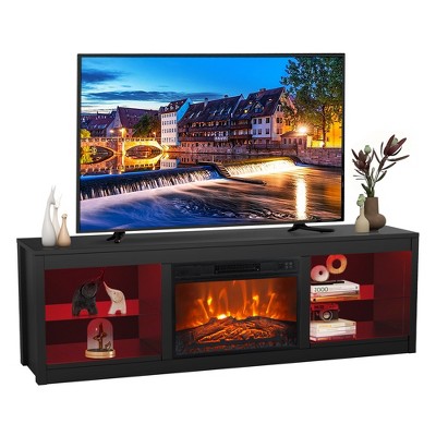 Parrot Uncle 66 in. Black TV Stand Fits TVs Up to 75 in. with 23 in. Insert Electric Fireplace