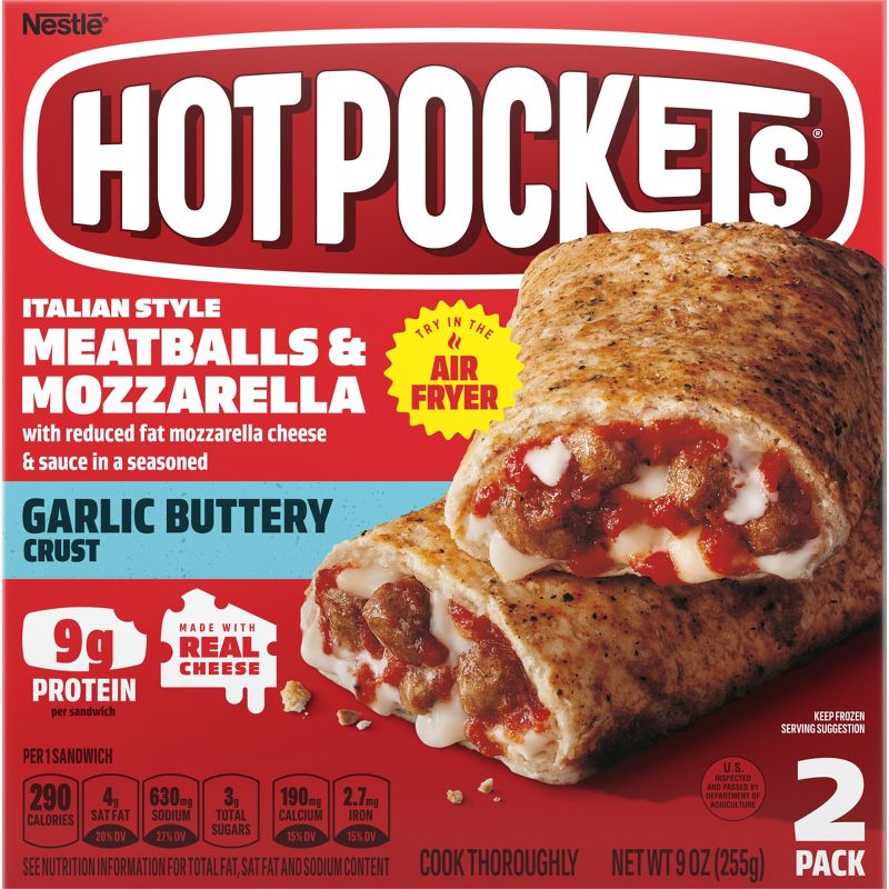 Hot Pockets Garlic Buttery Crust Frozen Italian Meatballs &#38; Mozzarella - 9oz/2ct, 1 of 9