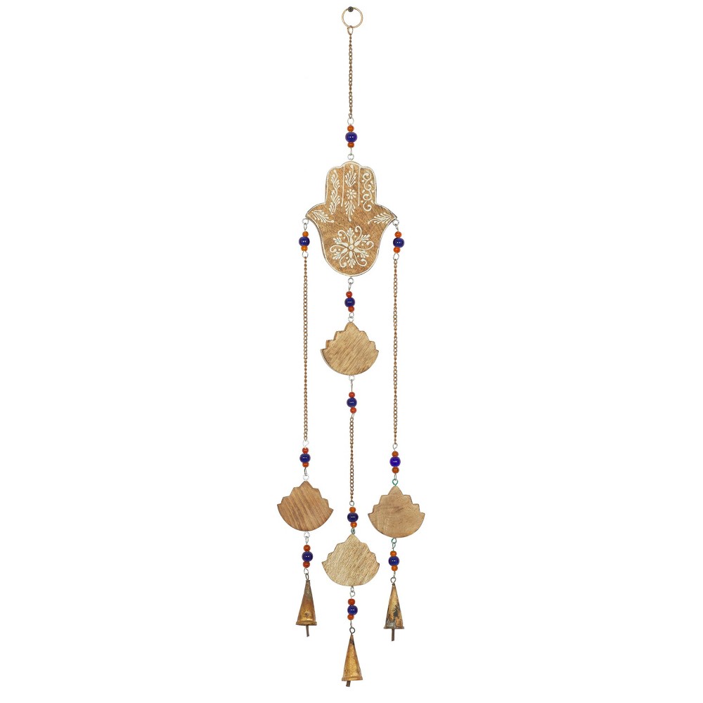 Photos - Garden & Outdoor Decoration 32" x 5" Metal Eclectic Buddha Triple Strand Windchime Brown - Olivia & May: Handmade, Mango Wood, Indoor Use