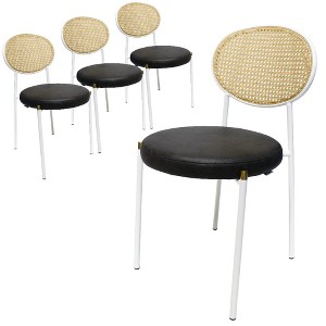LeisureMod Velvet Dining Chair with Rattan Back, Set of 4 Side Kitchen Chair with Stainless Steel Base Euston Collection - 1 of 4