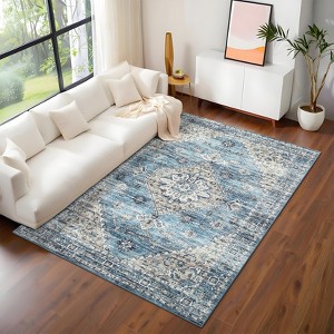 Indoor Vintage Area Rugs For Living Room Retro Low Pile Non Slip Distressed Rug For Bedroom Washable Lightweight Soft Foldable Carpet Home Decor - 1 of 4