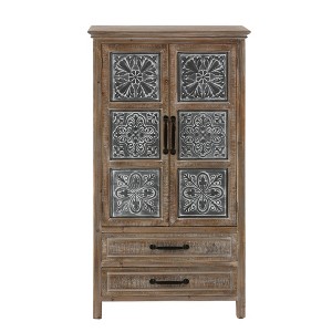 LuxenHome Farmhouse Wood and Metal 2-Drawer 2-Door Storage Cabinet Gray - 1 of 4