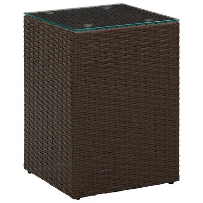 vidaXL Side Table with Glass Top Brown 13.8"x13.8"x20.5" Poly Rattan