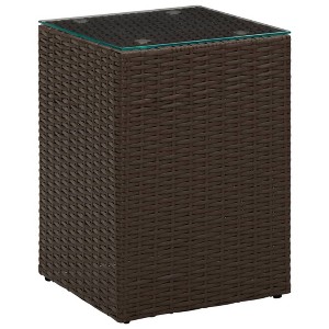 vidaXL Side Table with Glass Top Brown 13.8"x13.8"x20.5" Poly Rattan - 1 of 4
