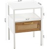 Rattan Accent Center Table, MDF+Metal 2 PCS 15.74 inches White Modern Center Rectangular Storage Coffee Table with Adjustable Shelves for Bedroom - 2 of 4