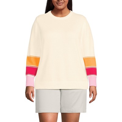 Lands' End Women's Cotton Drifter Crew Neck Sweater - Embroidered