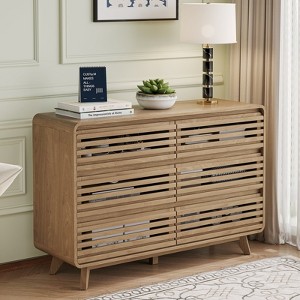 Fluted Dresser for Bedroom, Wide 6 Drawers Dresser, Chests of Drawers with Grille - 1 of 4