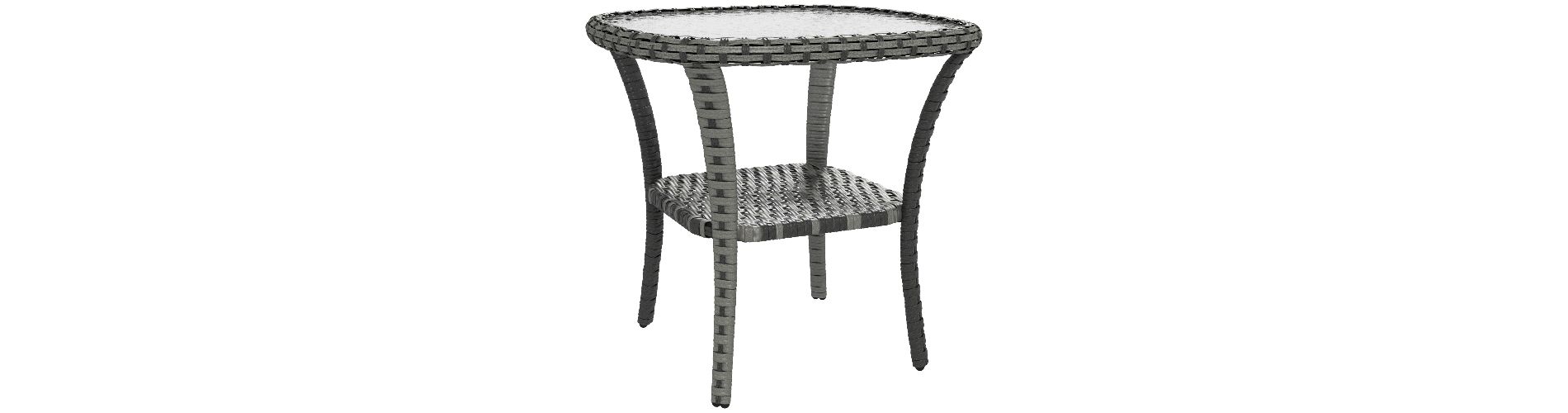 Lyngins Wicker Outdoor Side Table, Ripple Glass Top Patio End Table with Storage Shelf, All-Weather Outdoor Table, Mix Gray Rattan Small Coffee Table