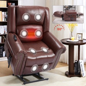 Dual Motor Power Lift Recliner Chair with Heat Massage, Genuine Leather Infinite Position Recliner with USB Ports for Elderly-3irtyhousy - 1 of 4