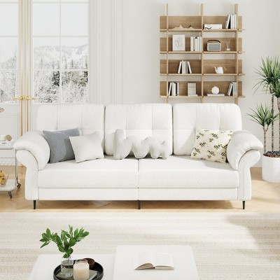 GustoWave 84'' Teddy Velvet Sofas for Living Room with Curved Armrests, Minimalist 3-seater Sofa with Convenient Side Pockets