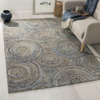 Blue and Beige Hand-Knotted Geometric Cotton Rug, 4' x 6'