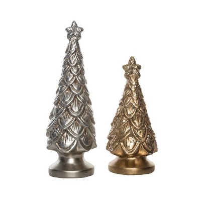 Transpac Resin 11 in. Multicolor Christmas Layered Metallic Tree with Sequin Set of 2