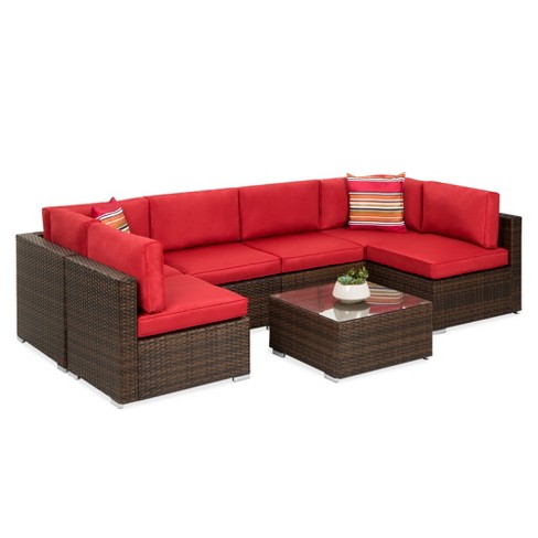 Best Choice Products 7 piece Outdoor Modular Patio Conversation Furniture Wicker Sectional Set Brown red Target