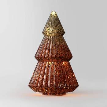 10.25" Battery Operated Lit Glass Christmas Tree Figurine - Wondershop™